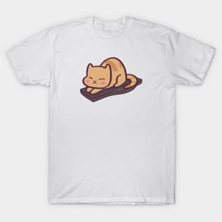 Adorable cartoon cat sitting on keyboard T-Shirt